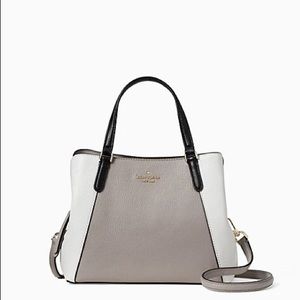 Kate Spade Medium Triple Compartment Satchel white/taupe w/ detachable strap